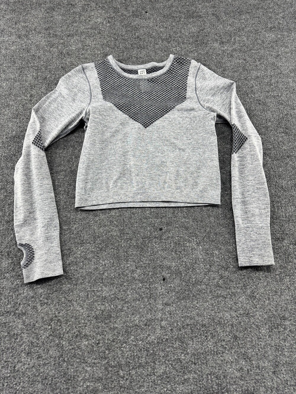 JoyLab Shirt Womens Large Gray Cropped Long Sleeve Mesh Thumbholes Athletic